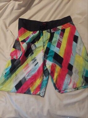 Exist Mens Swim Trunks Board Shorts Multicolored Abstract Colorblock Swimwear Lg